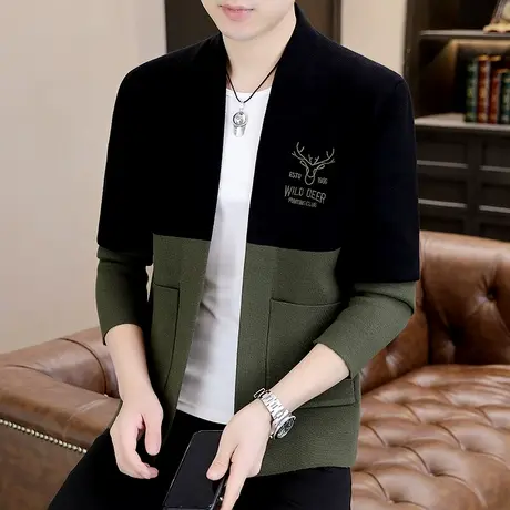 2023新款秋季开衫毛衣外套男士潮流撞色刺绣针织夹克外穿休闲秋衣商品大图