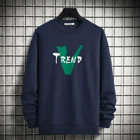 男士卫衣春秋款加绒加厚无帽上衣服宽松潮流百搭套头圆领长袖t恤商品大图