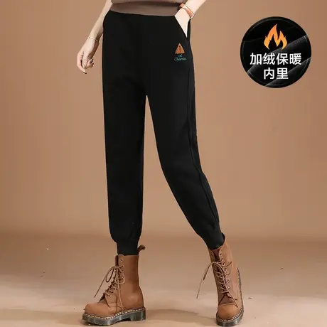 韩潮袭人松紧腰宽松束脚加绒休闲裤女2023冬季新款卫裤哈伦长裤子图片