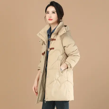 韩朝袭人设计感连帽中长款棉服外套女2023冬季新款宽松保暖棉衣图片