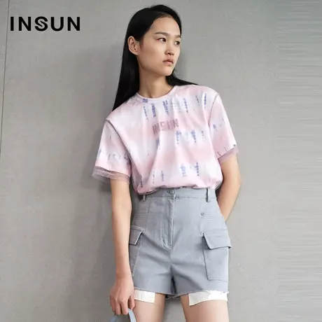 INSUN恩裳夏季圆领字母印花T恤短袖商品大图