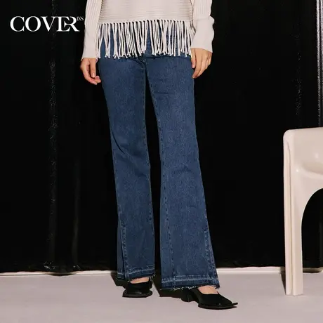 COVER冬季复古牛仔毛边微喇裤商品大图
