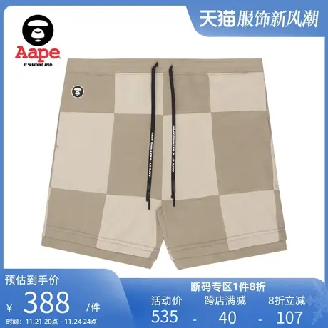 Aape旗舰店男装春夏猿颜字母印花格纹拼接系带休闲短裤6863XXI商品大图