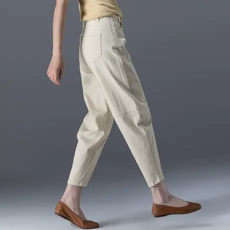 米色牛仔裤女夏季薄款休闲新款女裤大码老爹裤白色九分萝卜哈伦裤商品大图