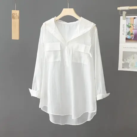 很仙的清凉透气防晒衫女连帽中长款套头户外空调上衣白色防晒外套商品大图