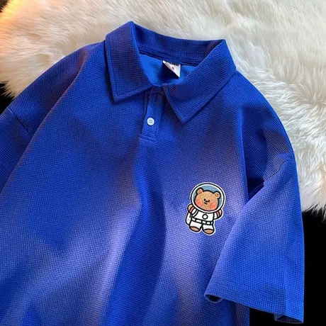 美式复古polo衫短袖t恤女夏季宽松半袖设计感小众正肩上衣服ins潮商品大图