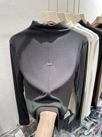 欧货高领打底衫女秋冬内搭贴标洋气加绒保暖长袖t恤磨毛德绒上衣商品大图