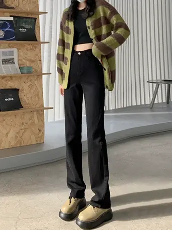 清仓捡漏美式百搭直筒牛仔裤女新款秋冬百搭休闲直筒阔腿长裤潮商品大图