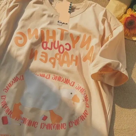 vintage美式卡通t恤女oversize大码纯棉短袖ins潮圆领情侣上衣夏商品大图