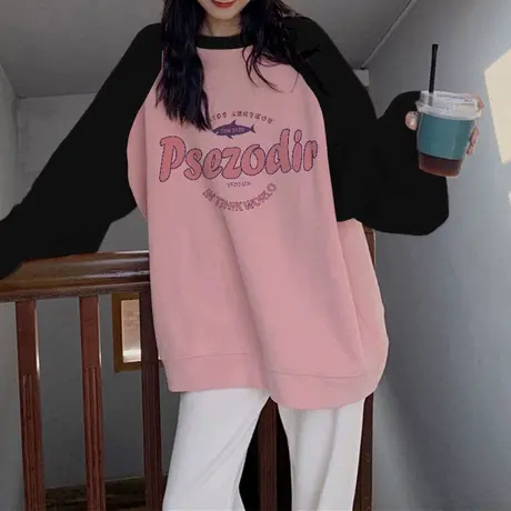 国风设计感插肩袖卫衣复古chic大码秋冬加绒ins潮闺蜜装外套上衣商品大图