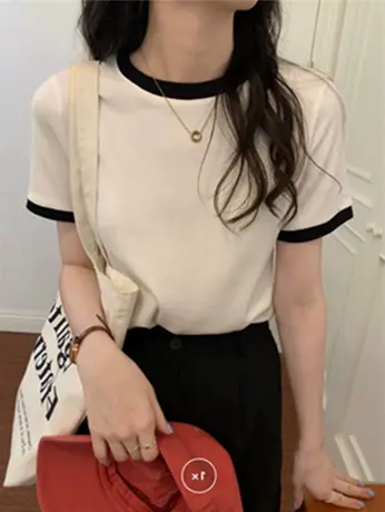 短款短袖t恤女正肩2024年新款ins潮夏季宽松韩版小个子高腰上衣夏商品大图