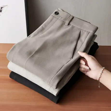 毛呢休闲西裤男九分裤直筒修身潮流裤子男士休闲裤秋冬季加厚新款商品大图