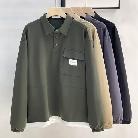 原创山系男装春秋季户外工装夹克男假两件翻领宽松冲锋衣男外套潮图片