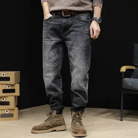 高端弹力黑色牛仔裤男春秋款直筒宽松男士美式潮牌裤子2024新款商品大图