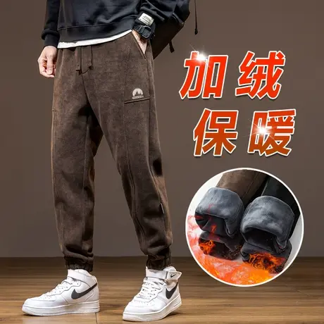 加绒束脚运动卫裤秋冬款男装保暖加厚抗寒休闲裤子冬季2023年新款商品大图