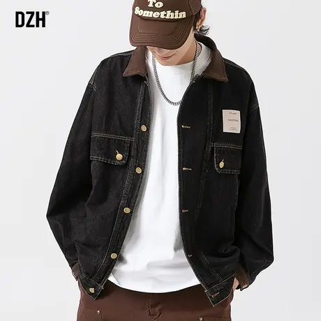 男士黑色牛仔外套男潮流百搭情侣装秋装2023新款春秋工装短款夹克商品大图