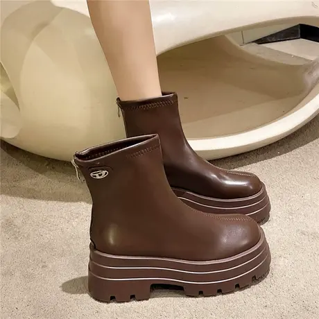 厚底增高短靴2023秋冬新款单靴英伦风切尔西靴小个子炸街马丁靴女图片