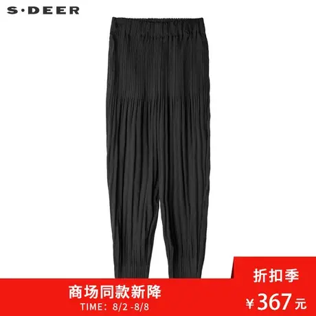 sdeer 🗓圣迪奥 🗜女装休闲松紧腰褶皱收口长裤S18280829商品大图