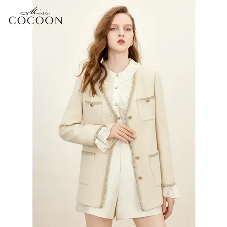 missCOCOON羊毛法式小香风外套女2023秋季新款V领宽松开衫上衣冬商品大图