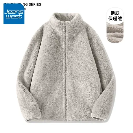 KV真维斯摇粒绒外套女2023年新款冬季中性风灰色珊瑚绒加绒上衣潮图片