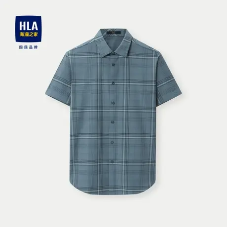 HLA/海澜之家无痕科技短袖休闲衬衫春夏六维弹力格子衬衣男图片