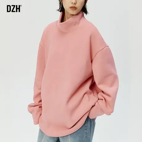 男士半高领卫衣长袖t恤男春季2024新款纯色上衣德绒打底衫情侣装商品大图