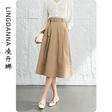 高腰a字半身裙女中长款梨形身材卡其色裙子设计感小个子半裙伞裙图片