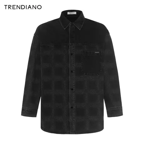 TRENDIANO字母廓形牛仔衬衫2024年春季新款编织艺术休闲开衫外套商品大图
