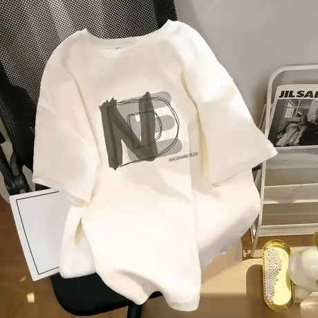 纯棉重磅短袖t恤女夏季2023年新款宽松百搭美式复古上衣chic港风商品大图