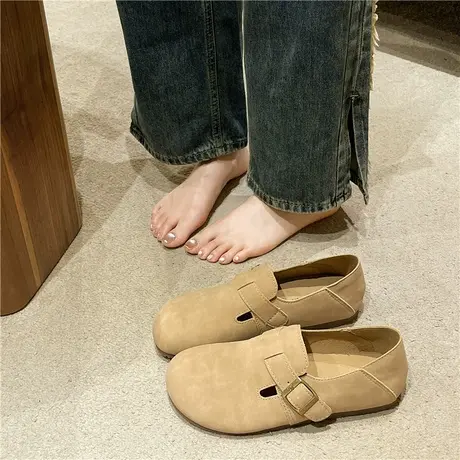 勃肯鞋女2024春季新款复古平底一脚蹬单鞋软底两穿全包博肯豆豆鞋商品大图