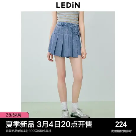 乐町假两件百褶牛仔裙裤24年夏季新款复古休闲阔腿裤宽松休闲短裤商品大图