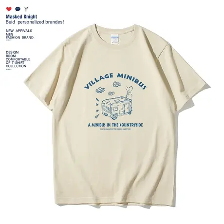 2023夏季新款圆领短袖t恤男潮流ins港风宽松青少年纯棉学生体恤衫图片