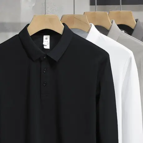 丝光珠地棉黑色polo衫翻领t恤男长袖2023新款秋季保罗带领打底衫商品大图