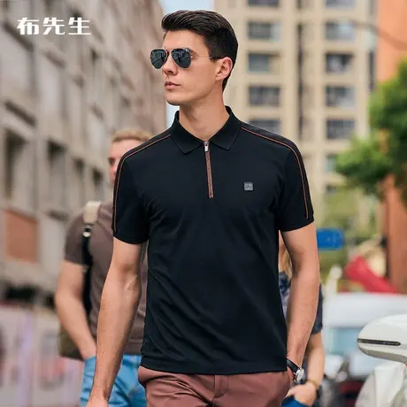 MrBu布先生彩色线条拼接男短袖衫2023春夏吸湿排汗翻领T恤AT12089图片