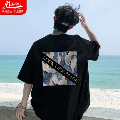 短袖男ins潮牌t恤夏季中性百搭港风美式小个子情侣衫个性帅气上衣商品大图