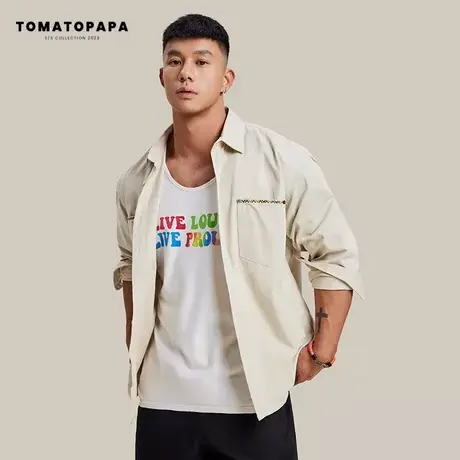 TOMATOPAPA衬衫长袖3D复古刺绣春季基础棉薄外套开衫翻领薄外套服商品大图