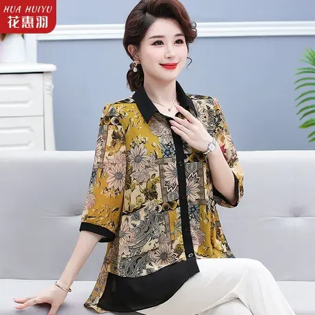 妈妈夏装雪纺衬衫洋气上衣中年妇女T恤中老年人女装气质薄款小衫商品大图
