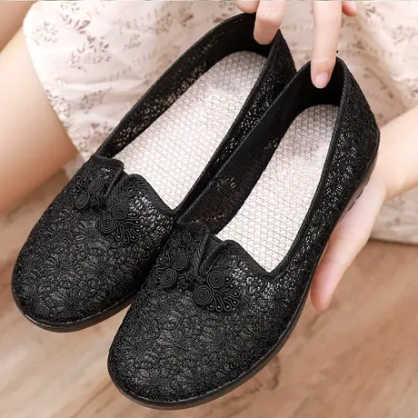 夏季老北京布鞋女网鞋母亲镂空凉鞋中老年妈妈鞋轻便软底防滑平底商品大图