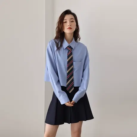 春装2023新款短款衬衫女独特别致小衫法式上衣设计感小众衬衣时尚商品大图