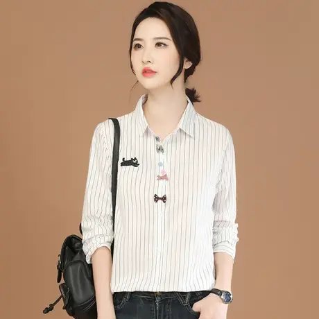 韩潮袭人文艺刺绣竖条纹长袖衬衫女士2023秋季新款休闲打底衬衣图片
