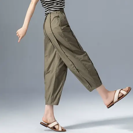 休闲裤子灯笼裤女夏2023新款小个子八分裤夏季薄款宽松九分哈伦裤商品大图
