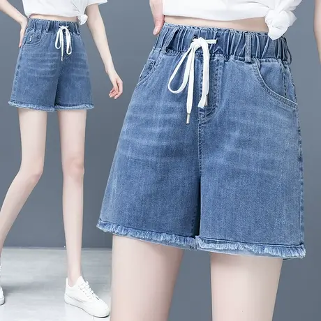 时尚高腰牛仔短裤女夏季2023新款毛边阔腿四分裤休闲a字热裤潮ins图片