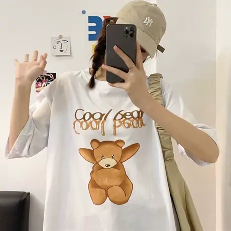 纯棉短袖t恤女夏季半袖宽松韩版原宿bf慵懒风chic港味上衣服ins潮商品大图