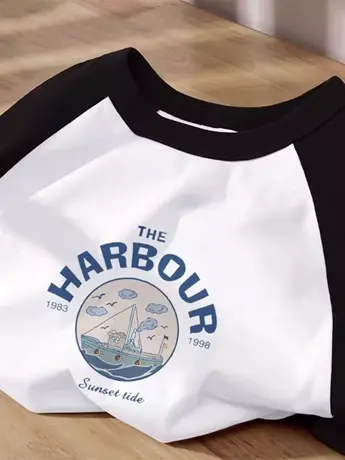 欧货仿棉女士短袖插肩T恤女夏季2023年新款宽松拼接撞色上衣ins潮图片