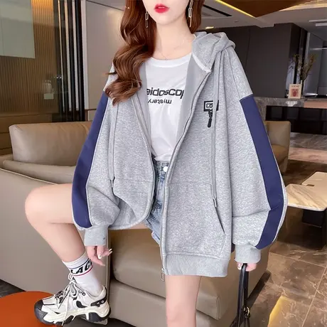 卫衣女2022新款秋冬韩版宽松设计感小众小个子加绒加厚开衫外套潮商品大图