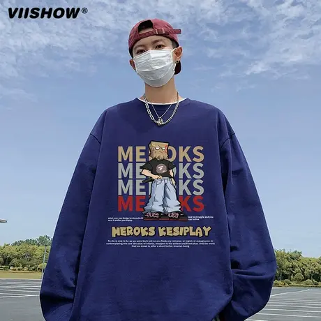 VIISHOW重磅长袖t恤男纯棉春秋休闲潮牌宽松ins潮流打底衫上衣图片