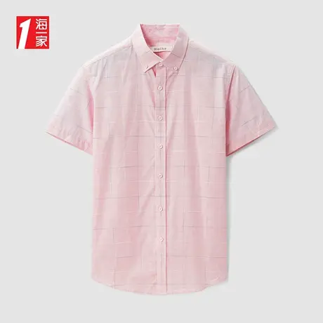 海一家经典格纹短衬新款扣领尖领青春休闲透气短袖衬衫男商品大图
