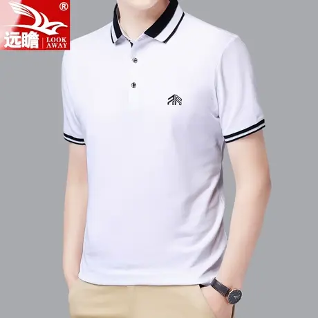 2023夏季男士短袖t恤翻领纯棉 polo衫男撞色领休闲保罗半袖衫上衣商品大图