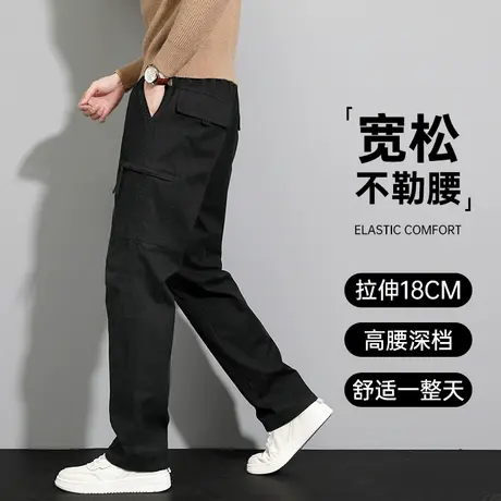 工装裤男春秋款中年大码宽松直筒长裤男士秋季多口袋纯棉休闲裤子商品大图