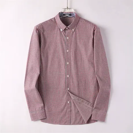 休闲纯棉衬衫男宽松春秋季长袖商务格子衬衣免烫全棉寸衫男士外套商品大图